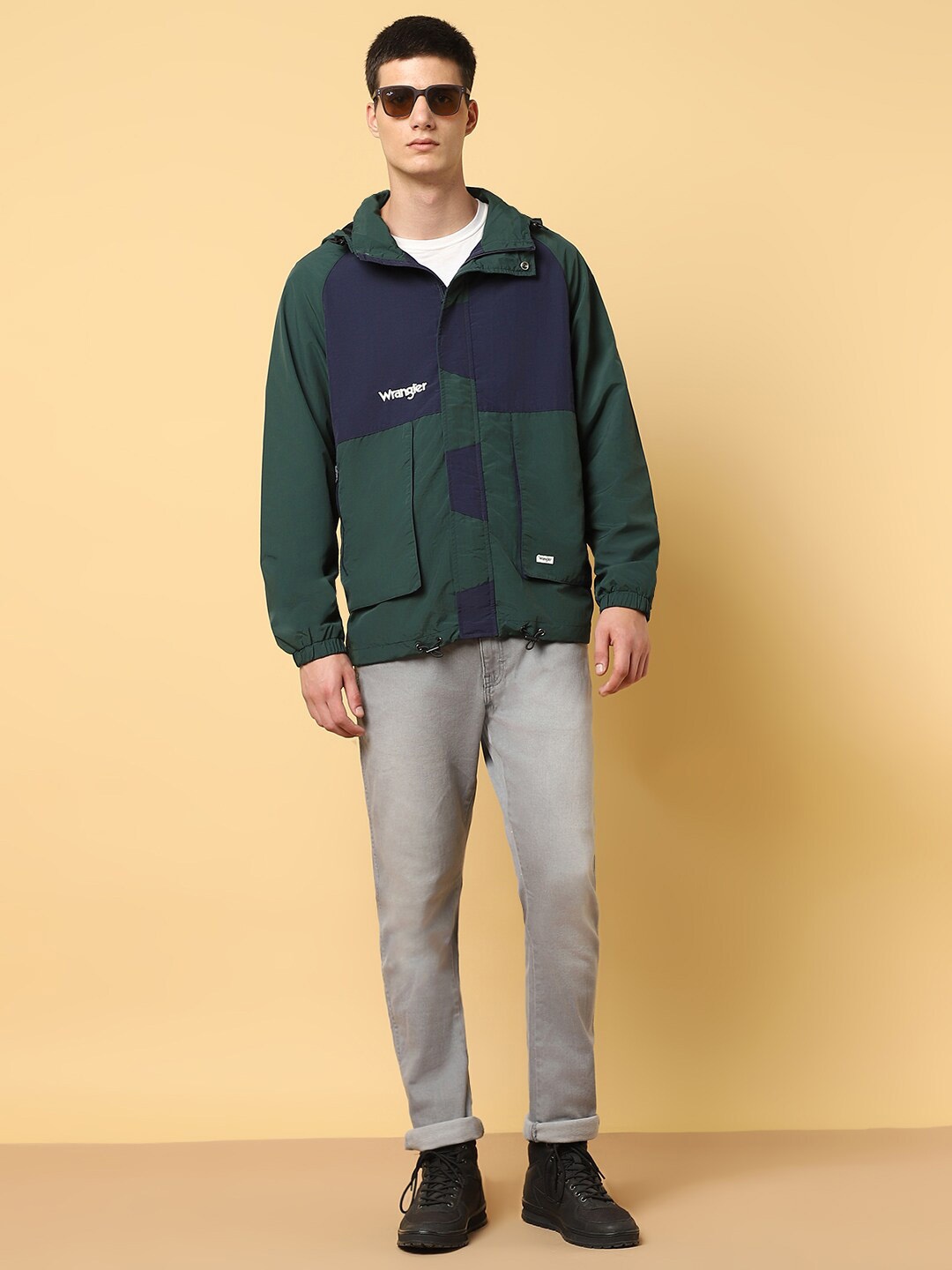 

Wrangler Unisex Colourblocked Longline Windcheater Bomber Jacket, Green