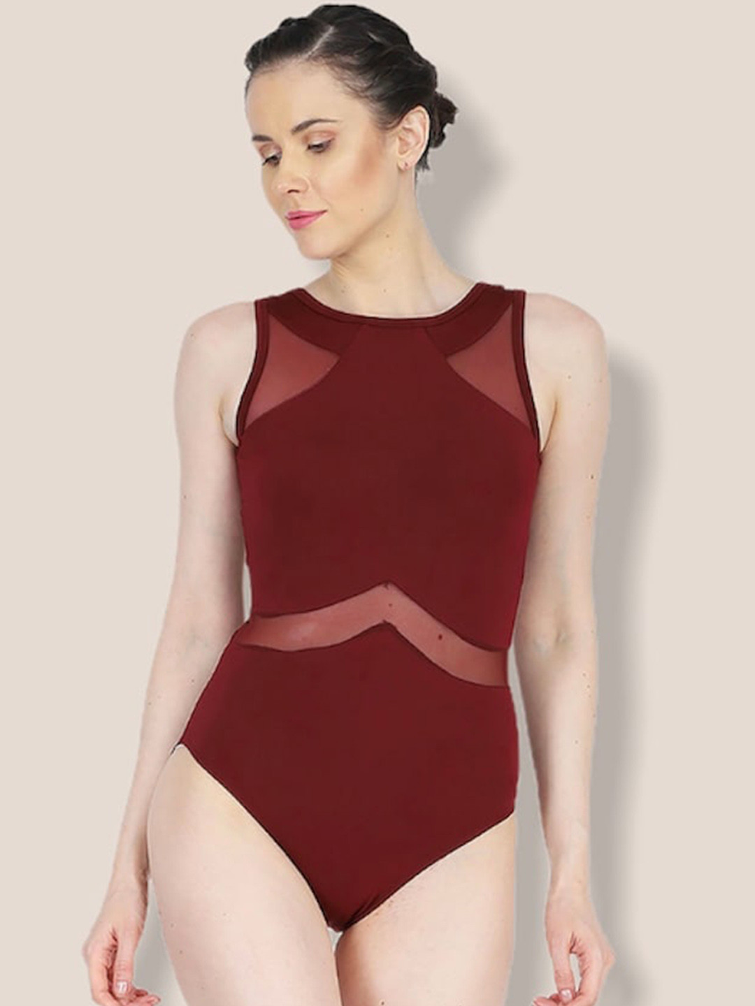 

The Dance Bible Mesh Panel Bodysuit, Maroon