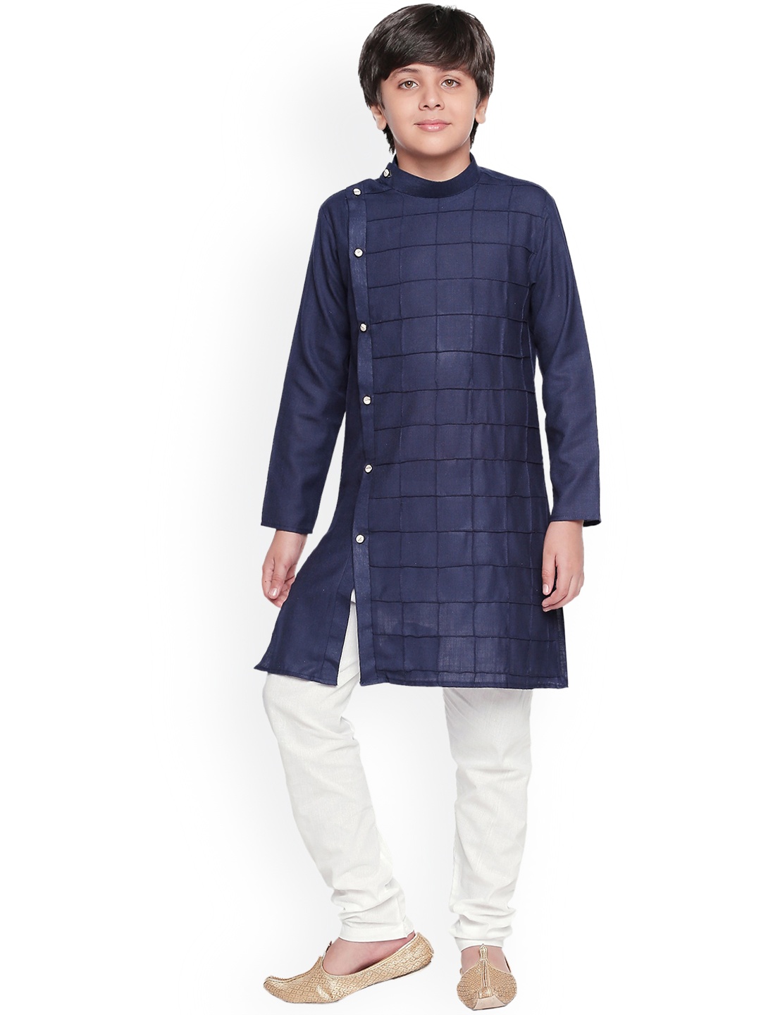 

BAESD Boys Checked Regular Kurta with Pyjamas, Navy blue