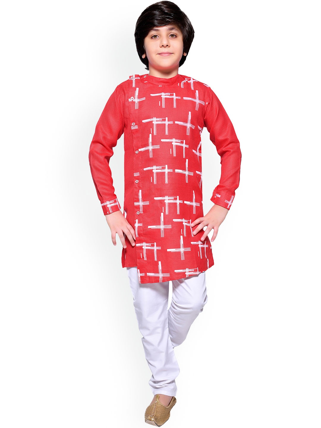 

BAESD Boys Abstract Printed Regular Kurta with Pyjamas, Red