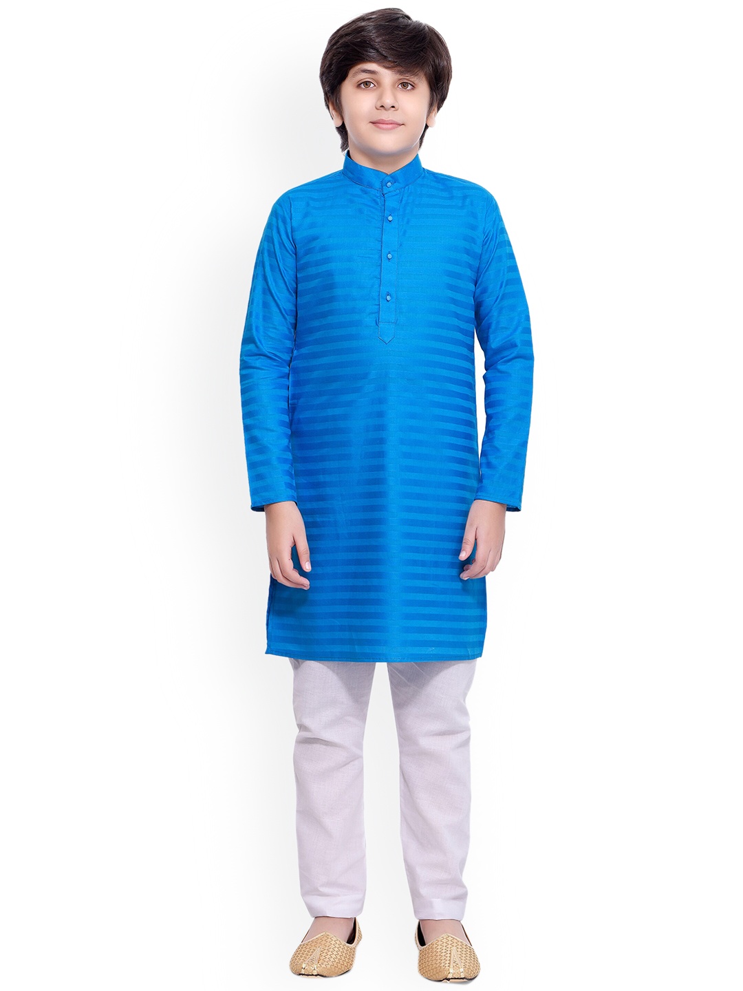 

BAESD Boys Striped Mnadarin Collar Regular Kurta with Pyjamas, Blue