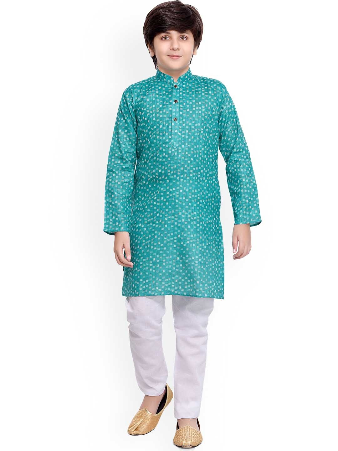 

BAESD Boys Geometric Printed Regular Kurta with Pyjamas, Turquoise blue