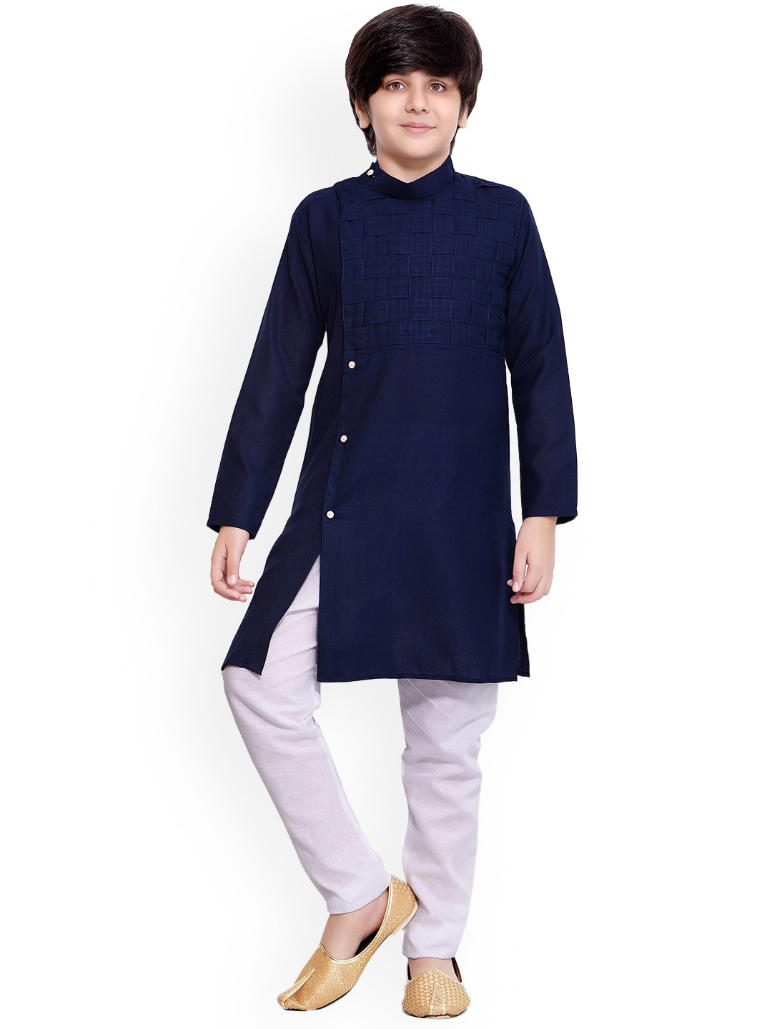 

BAESD Boys Mnadarin Collar Regular Kurta with Pyjamas, Navy blue