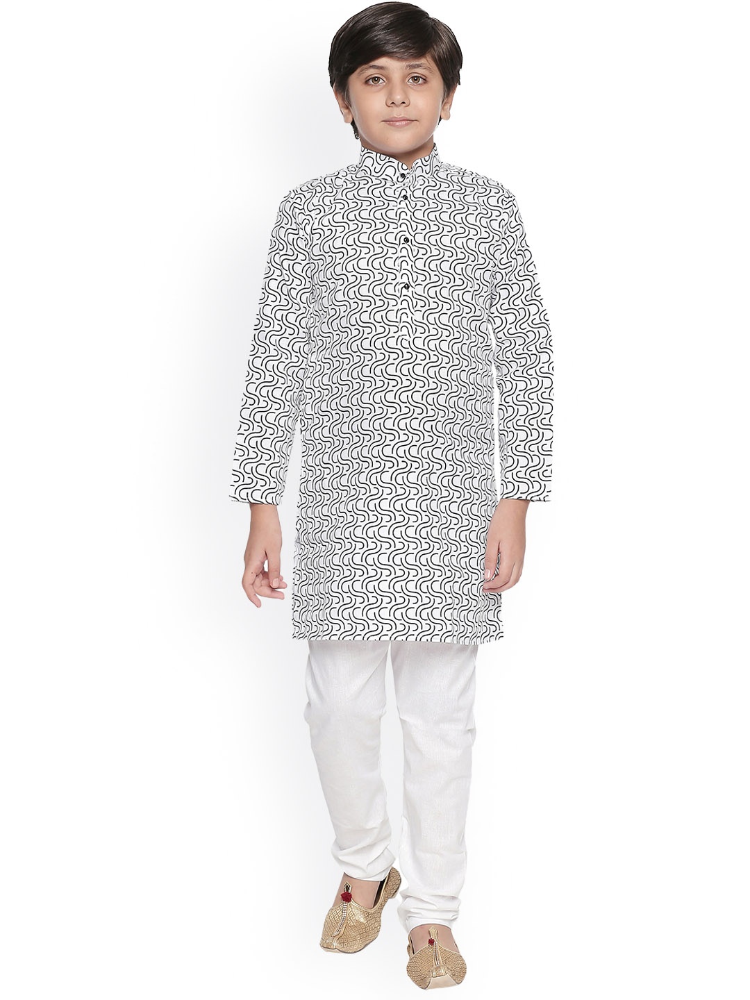 

BAESD Boys Abstract Printed Mandarin Collar Kurta With Pyjamas, White