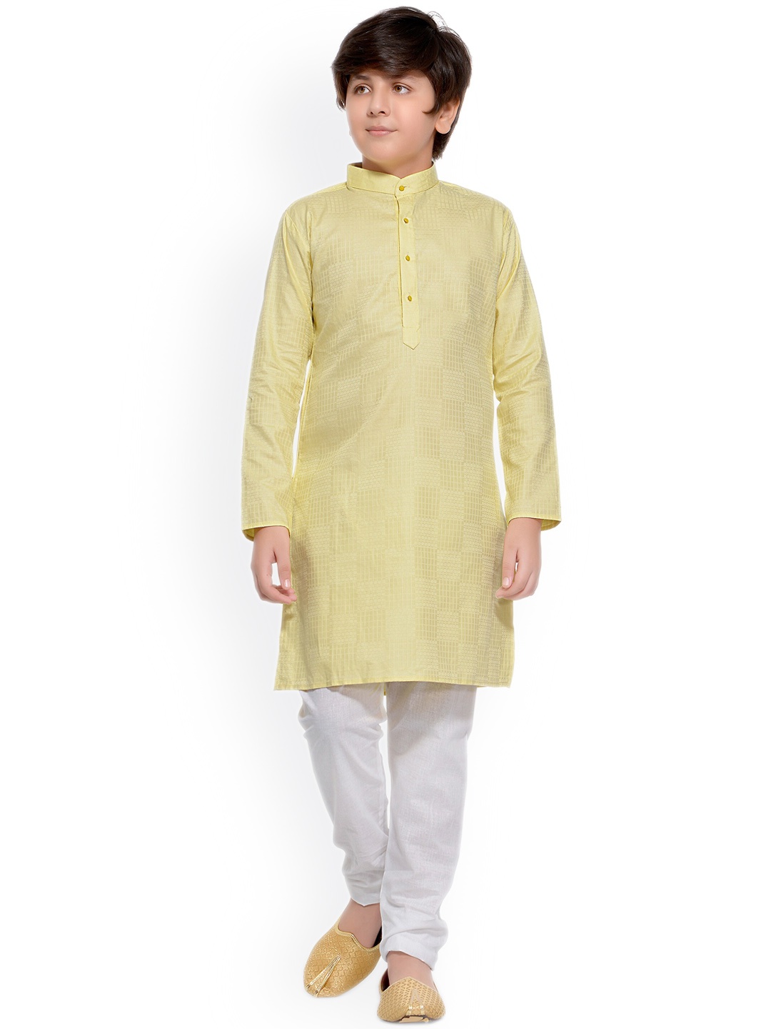 

BAESD Boys Check Woven Designed Regular Kurta with Pyjamas, Yellow