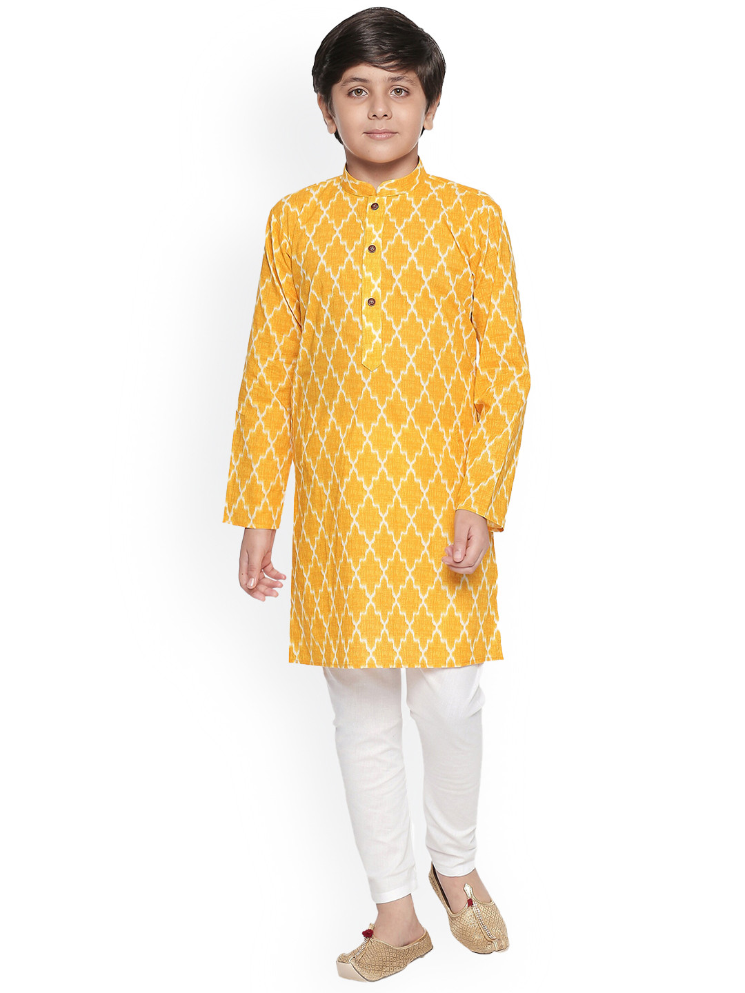 

BAESD Boys Geometric Printed Regular Kurta with Pyjamas, Yellow