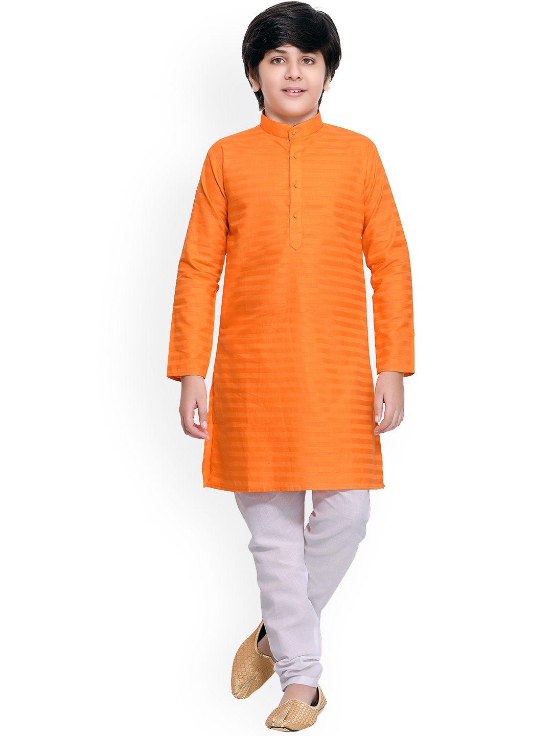

BAESD Boys Striped Mandarin Collar Regular Kurta with Dhoti Pants, Orange