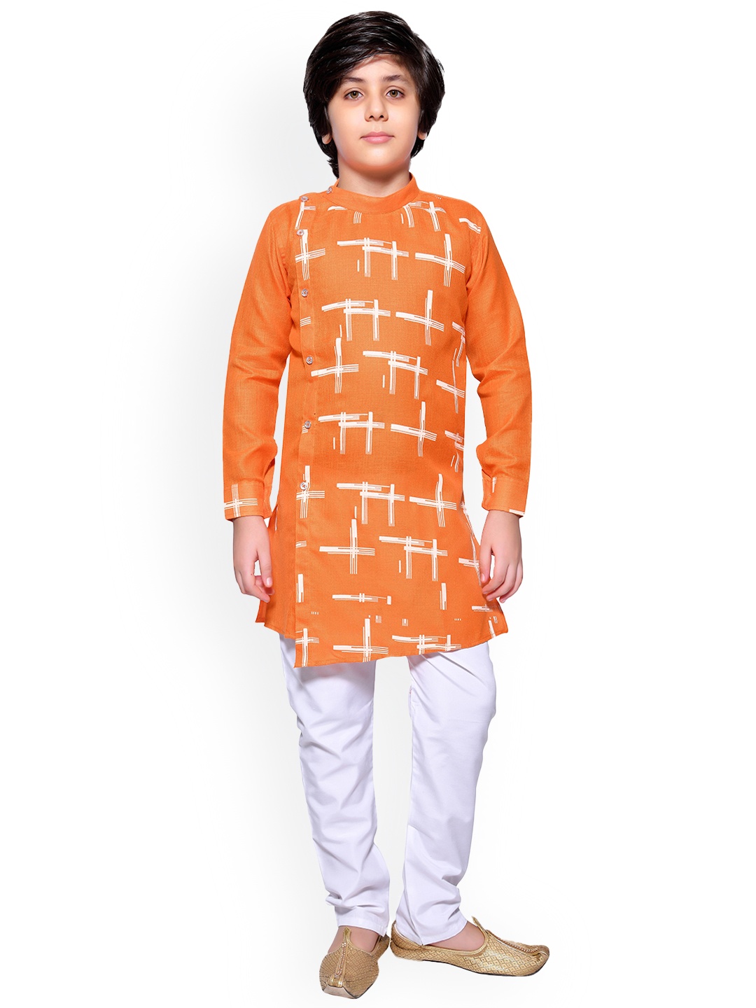 

BAESD Boys Abstract Printed Band Collar Kurta With Pyjamas, Orange