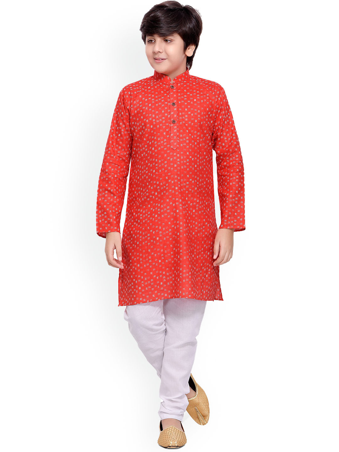 

BAESD Boys Abstract Printed Mandarin Collar Kurta With Pyjamas, Red
