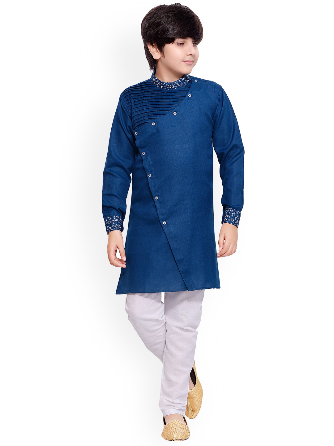 

BAESD Boys Band Collar Kurta With Pyjamas, Navy blue