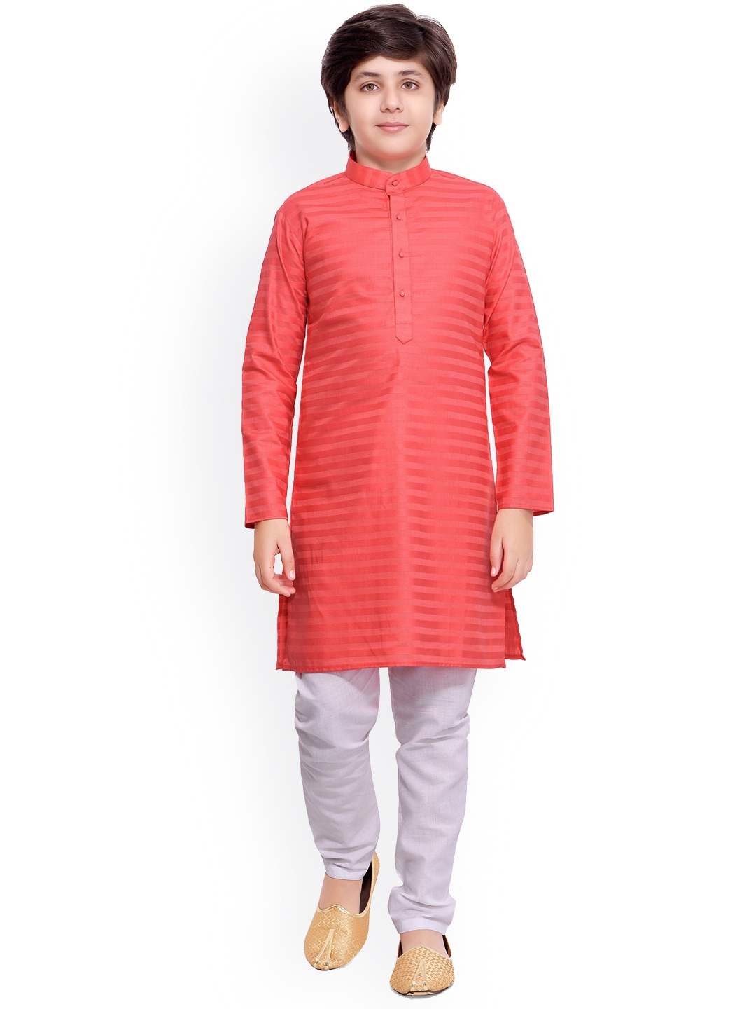 

BAESD Boys Striped Regular Kurta with Pyjamas, Pink