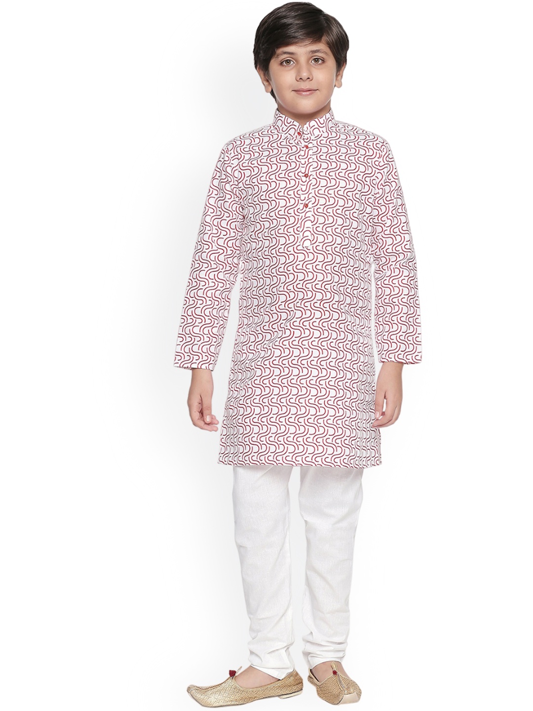 

BAESD Boys Abstract Printed Mandarin Collar Kurta With Pyjamas, White