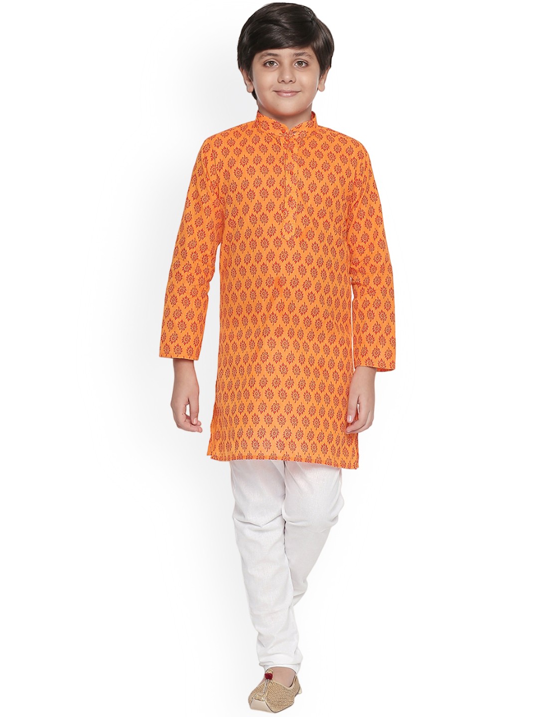 

BAESD Boys Floral Printed Mandarin Collar Kurta With Pyjamas, Orange