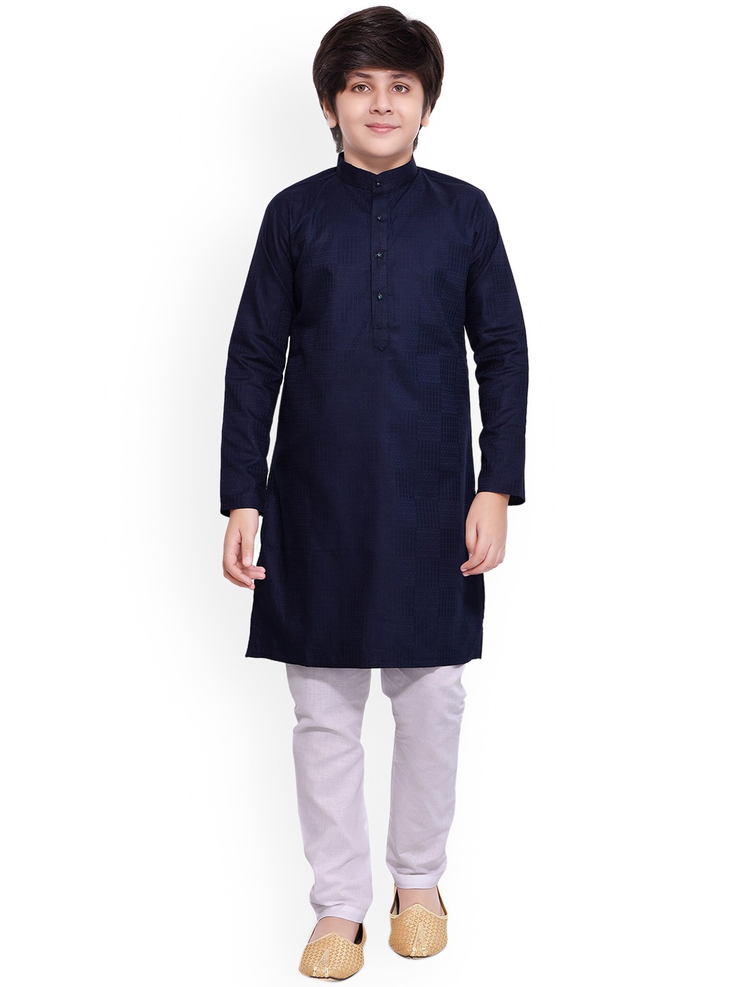 

BAESD Boys Checks Woven Designed Regular Kurta with Pyjamas, Navy blue
