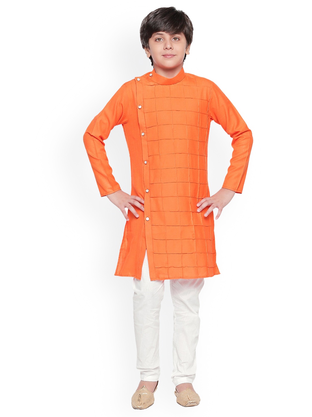 

BAESD Boys Checked Regular Kurta with Pyjamas, Orange