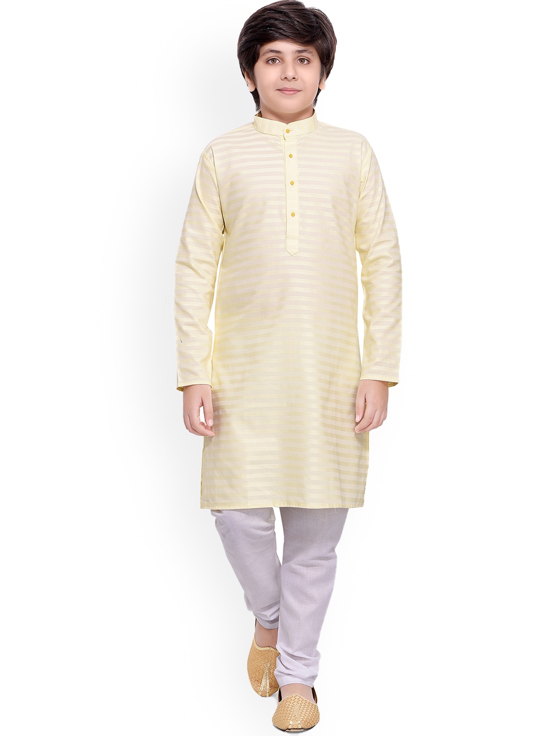 

BAESD Boys Striped Regular Kurta with Pyjamas, Yellow