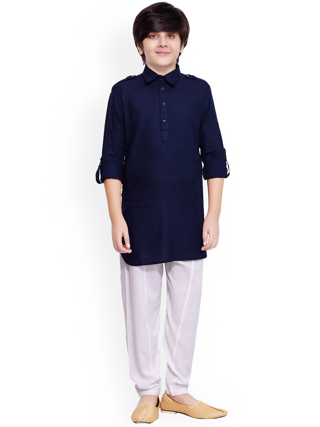 

BAESD Boys Shirt Collar Pathani Kurta With Pyjamas, Navy blue