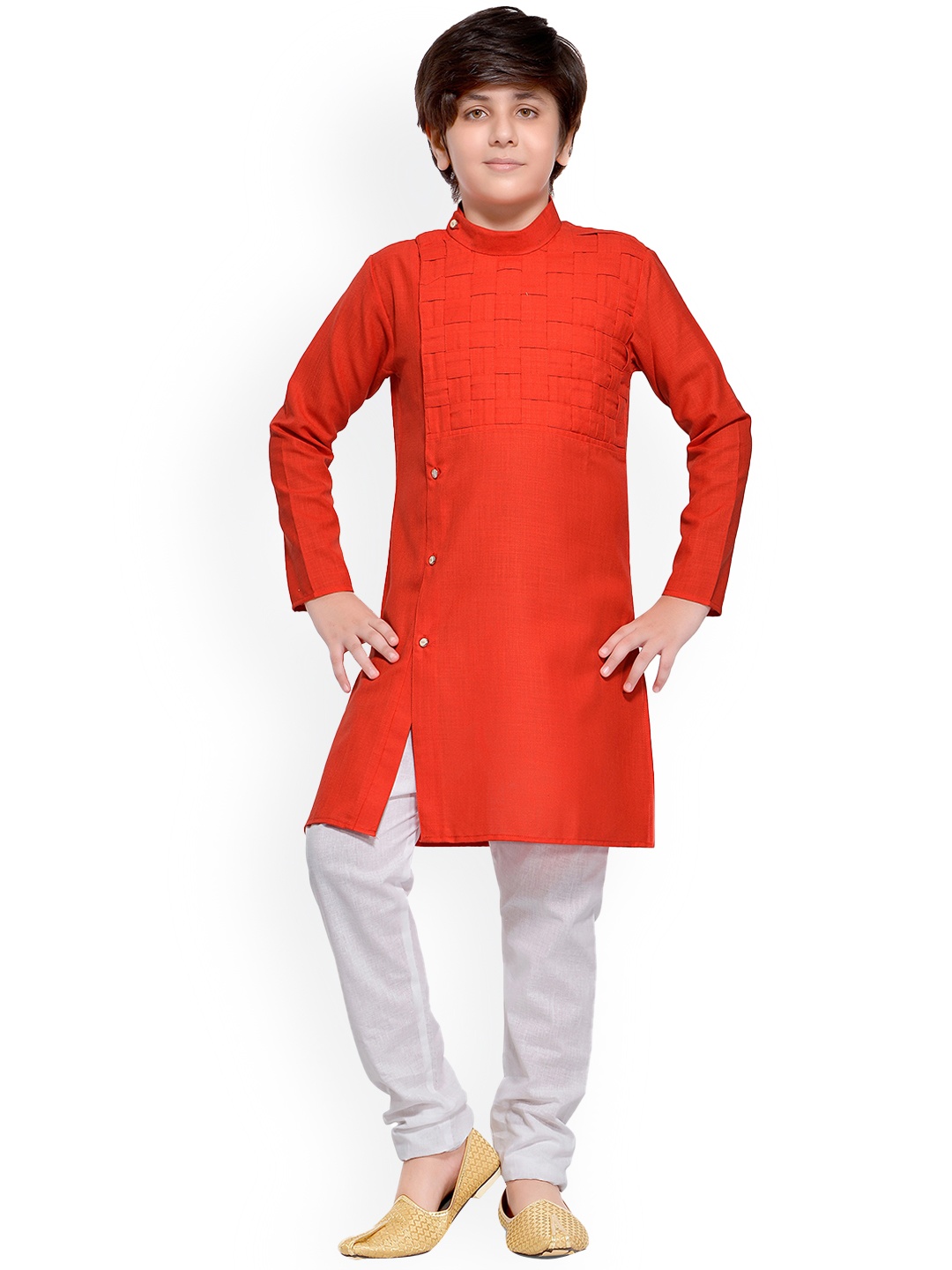 

BAESD Boys Checked Regular Kurta with Pyjamas, Orange