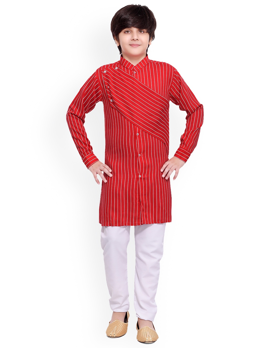 

BAESD Boys Striped Regular Kurta with Pyjamas, Red