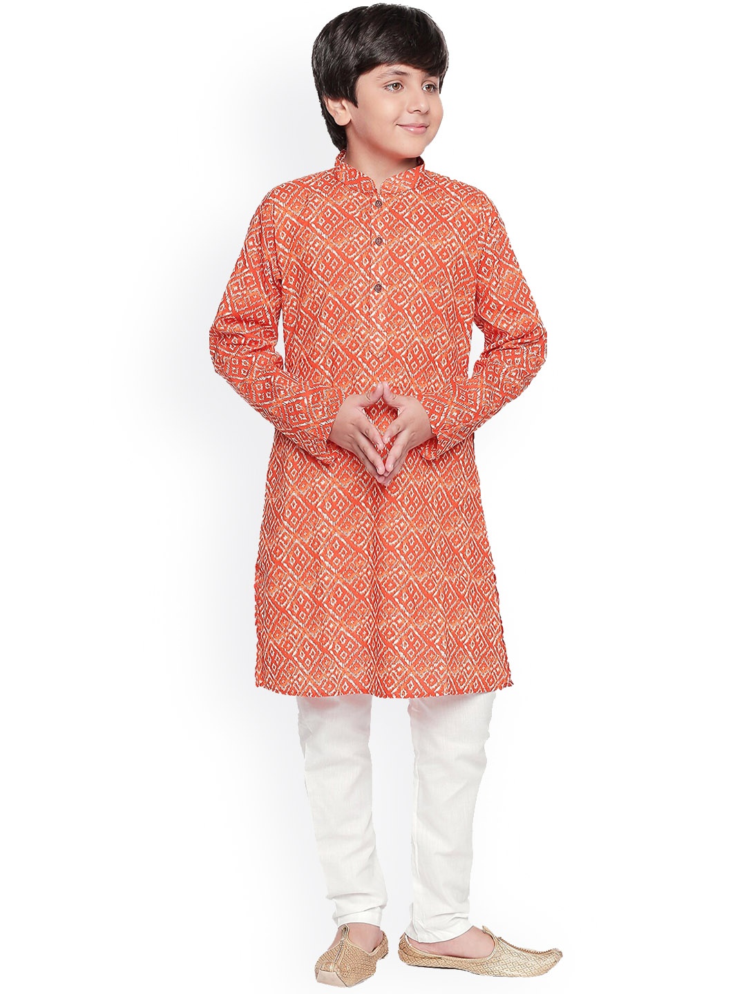 

BAESD Boys Ethnic Motifs Printed Mandarin Collar Kurta With Pyjamas, Orange