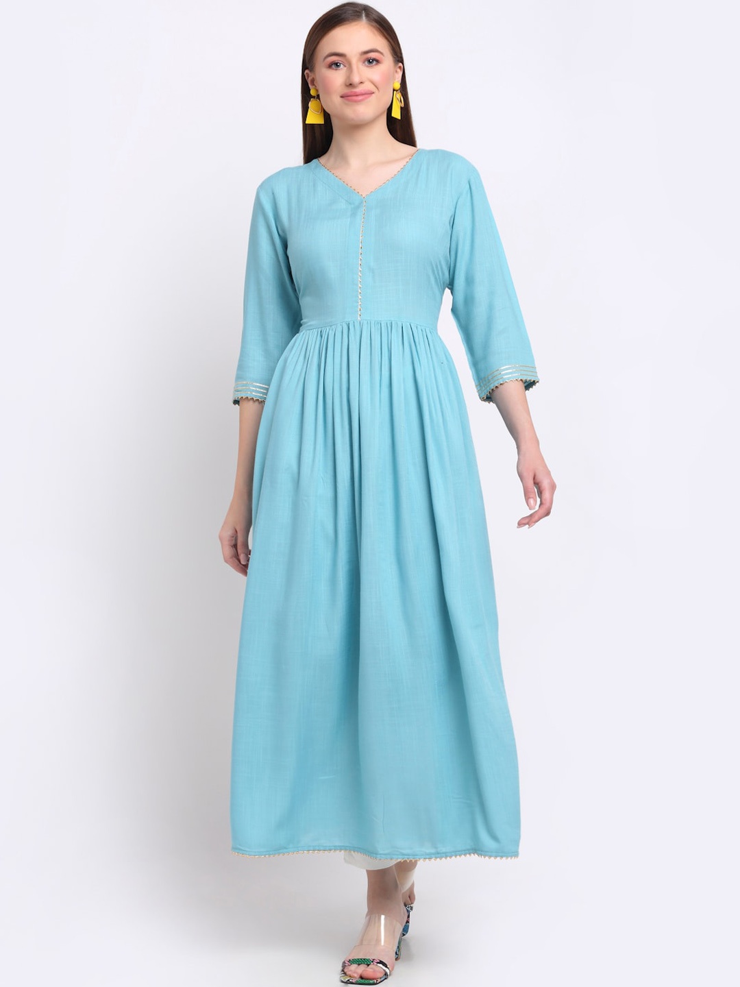 

LARGISH V-Neck Gotta Patti Anarkali Kurta, Blue