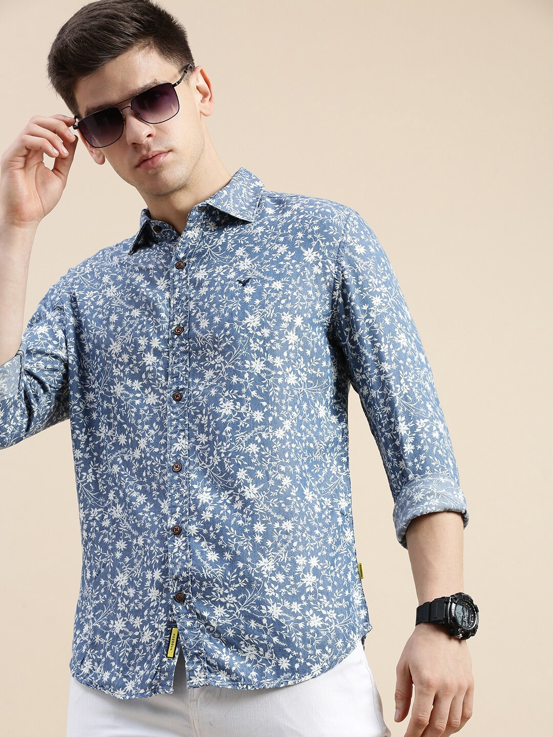 

SHOWOFF Floral Printed Standard Slim Fit Opaque Cotton Casual Shirt, Blue