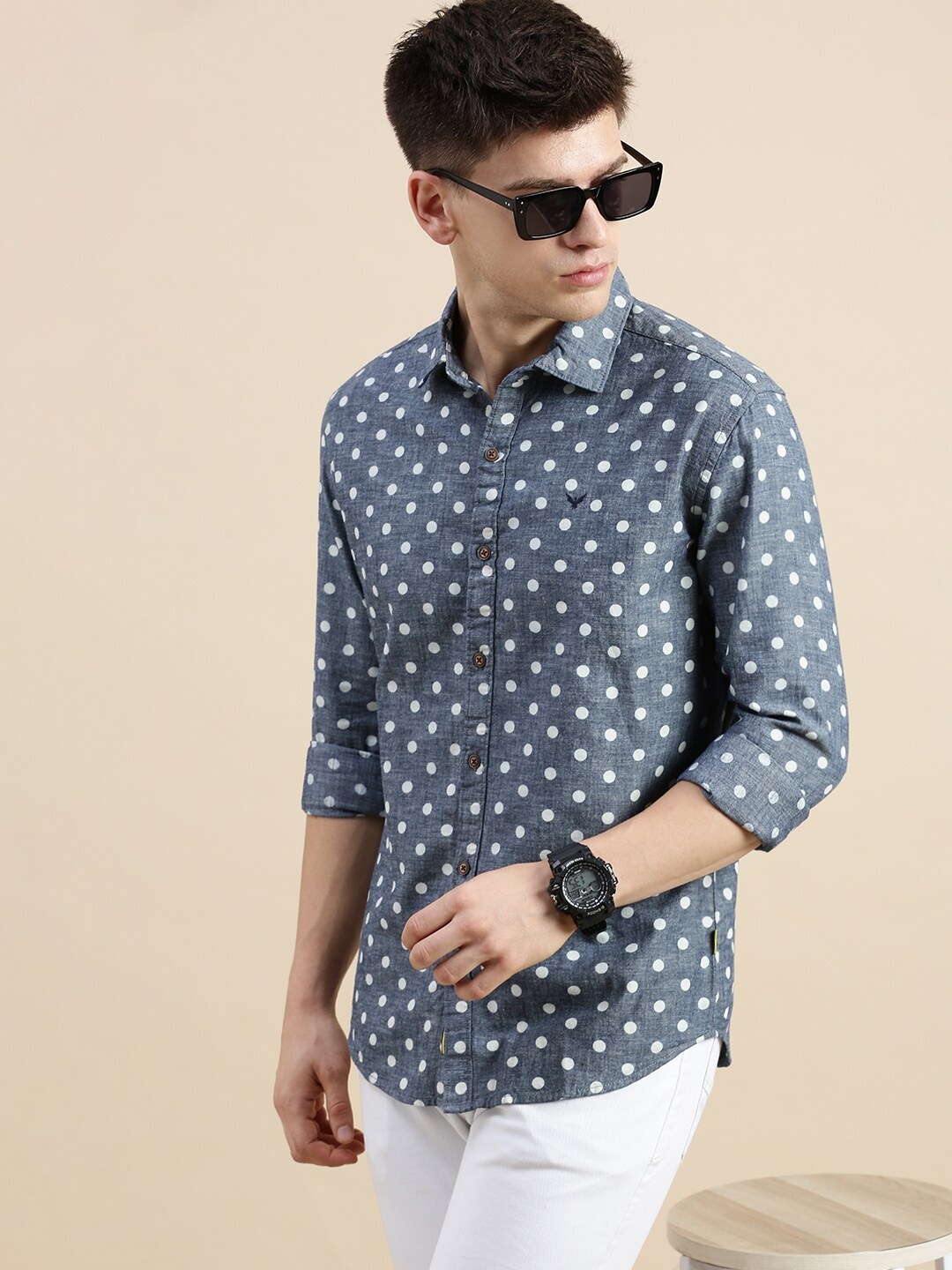 

SHOWOFF Polka Dot Printed Standard Slim Fit Opaque Cotton Casual Shirt, Blue