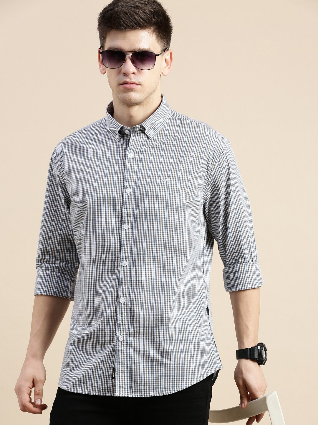 

SHOWOFF Standard Micro Checks Opaque Casual Shirt, Black