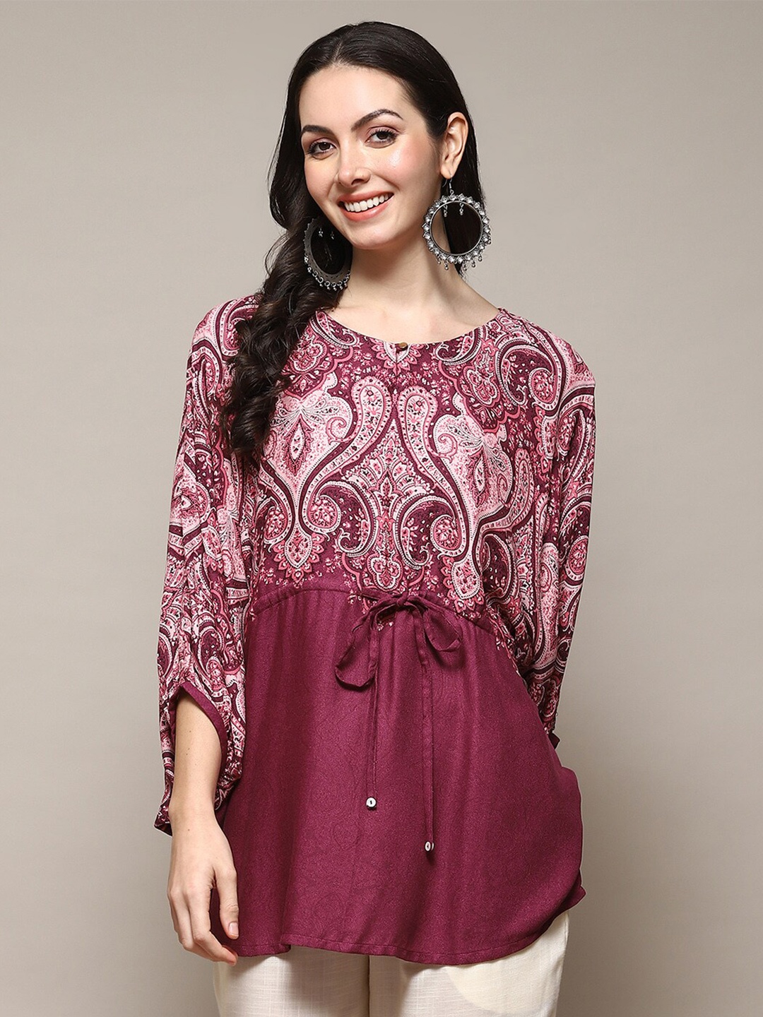 

Biba Ethnic Motifs Printed Kimono Sleeves Top, Red