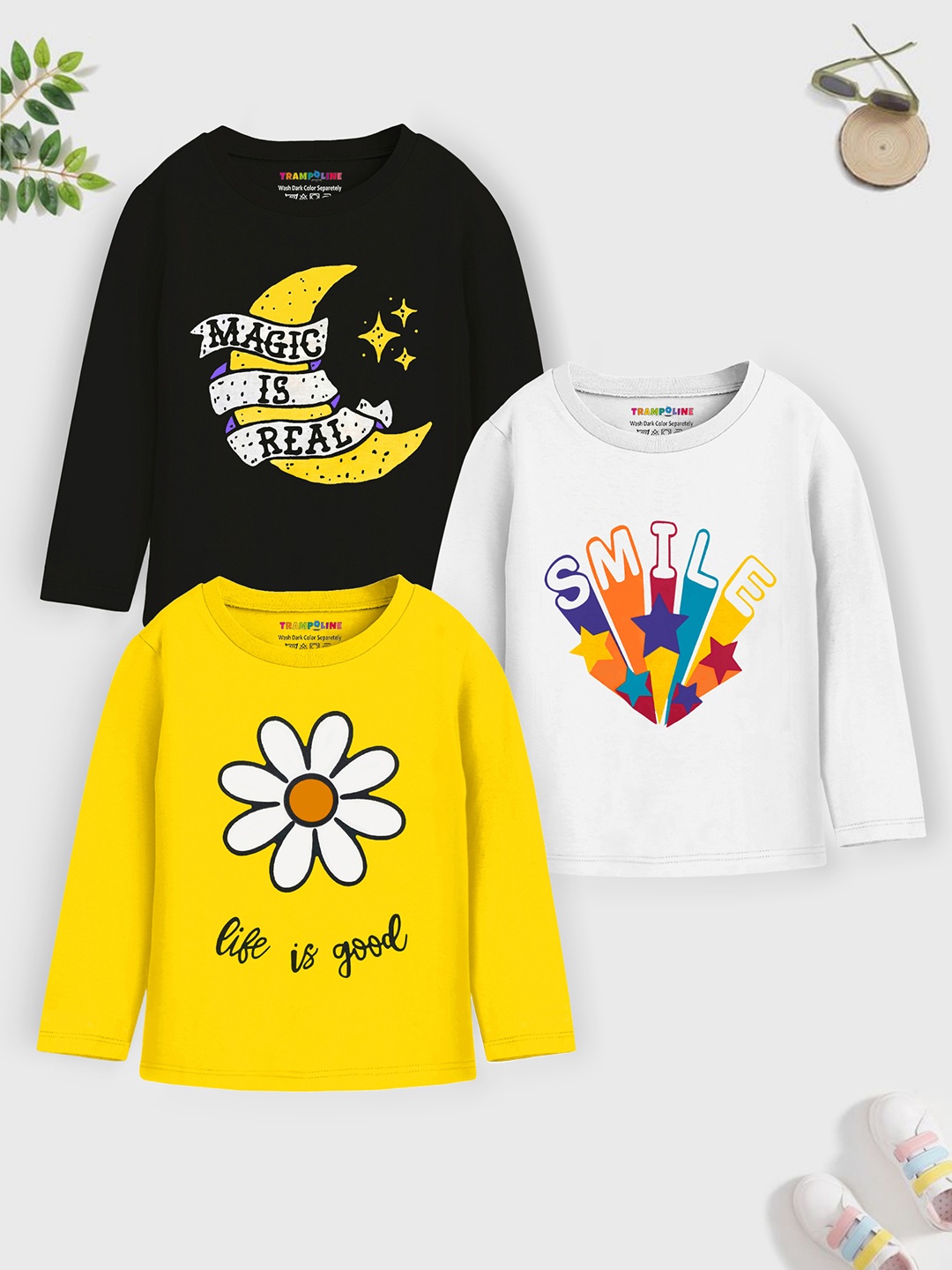 

Trampoline Girls Pack Of 3 Printed Cotton T-shirts, White