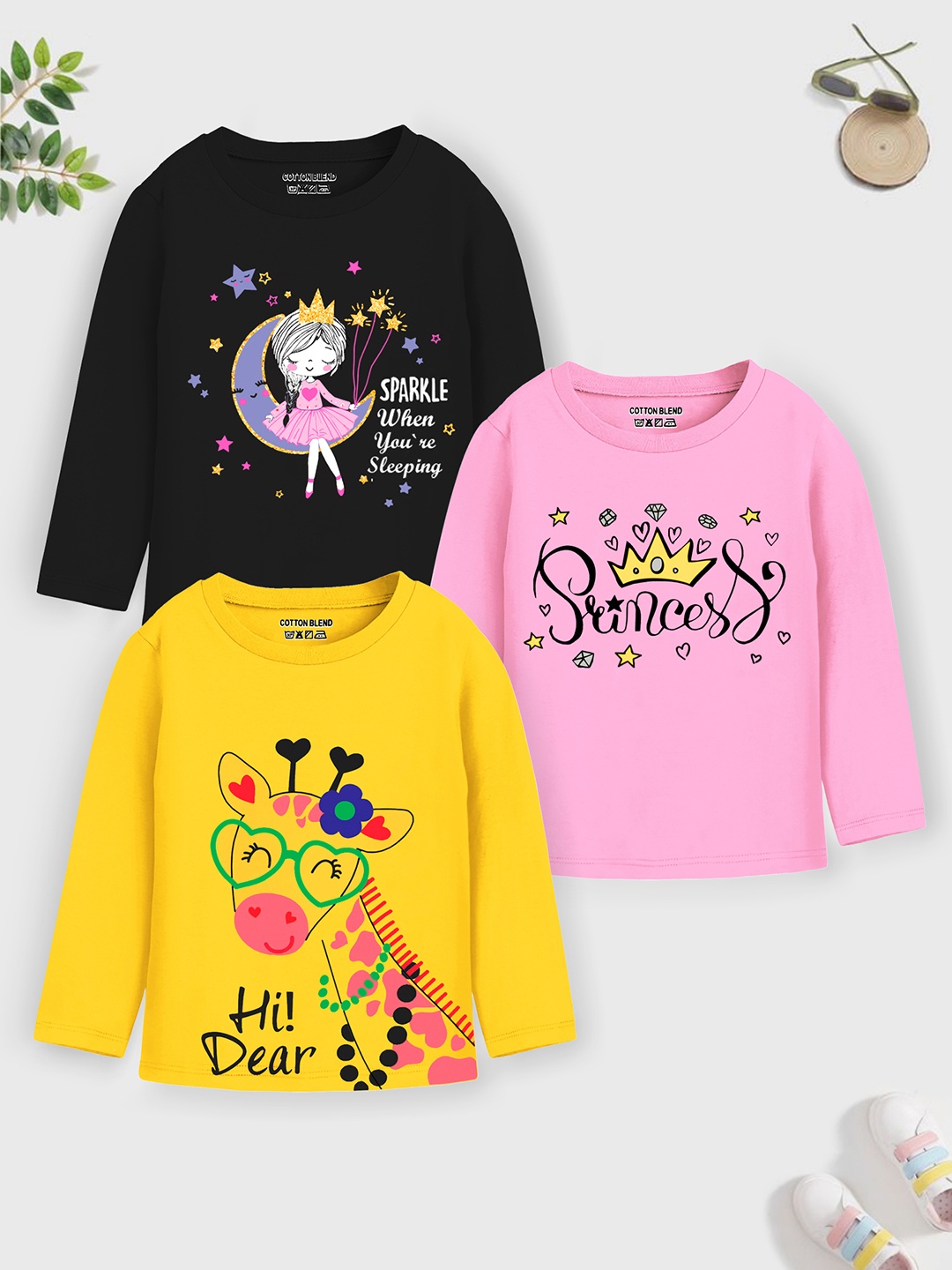 

Trampoline Girls Pack Of 3 Graphic Printed Long Sleeves Pure Cotton T-shirt, Yellow