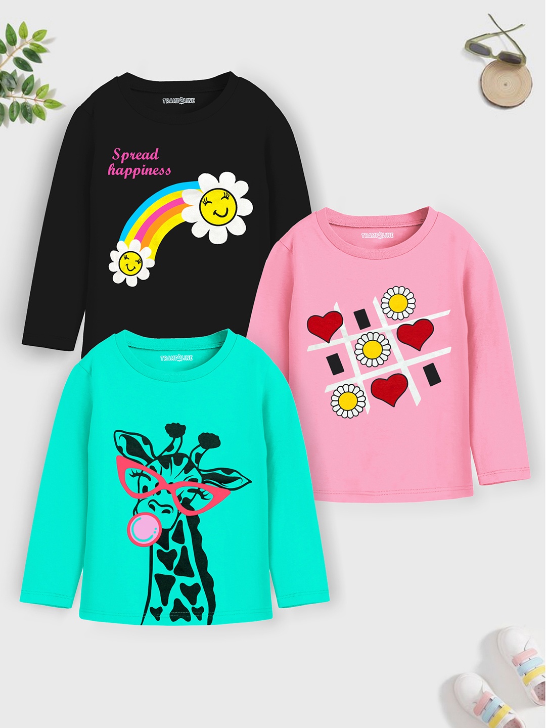 

Trampoline Girls Pack Of 5 Graphic Printed Long Sleeves Pure Cotton T-shirt, Black