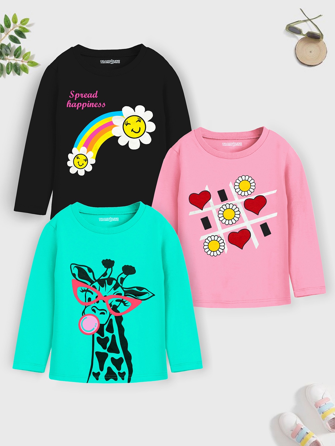 

Trampoline Girls Pack Of 3 Printed T-shirts, Pink