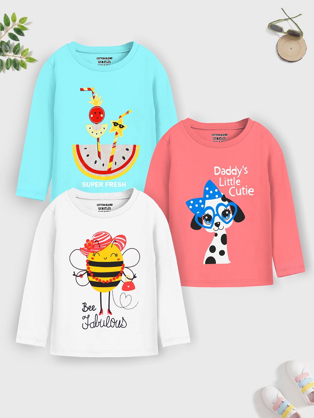 

Trampoline Girls Pack Of 3 Graphic Printed Regular Fit T-shirt, Peach