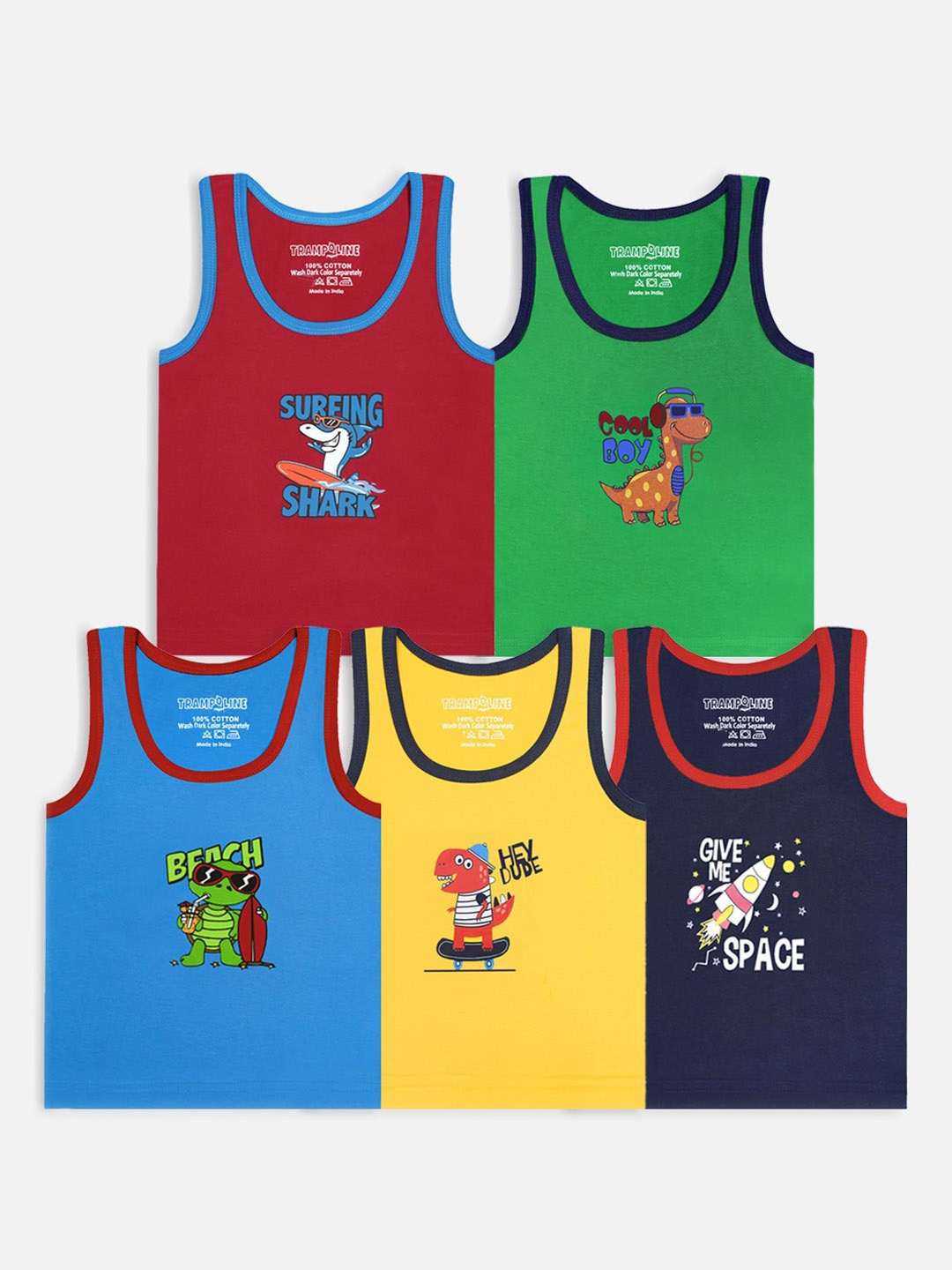 

Trampoline Kids Pack of 5 Pure Cotton Innerwear Vests, Navy blue