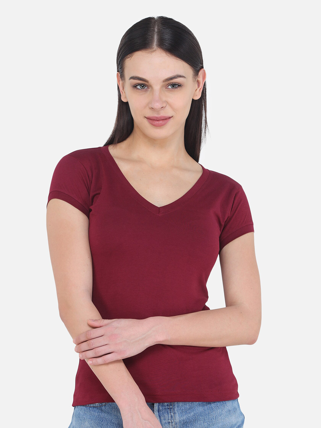 

VIVINKS V-Neck Short Sleeves Cotton T-shirt, Maroon
