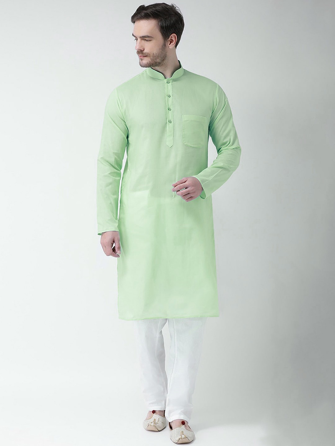

SG LEMAN Mandarin Collar Regular Kurta with Pyjamas, Sea green