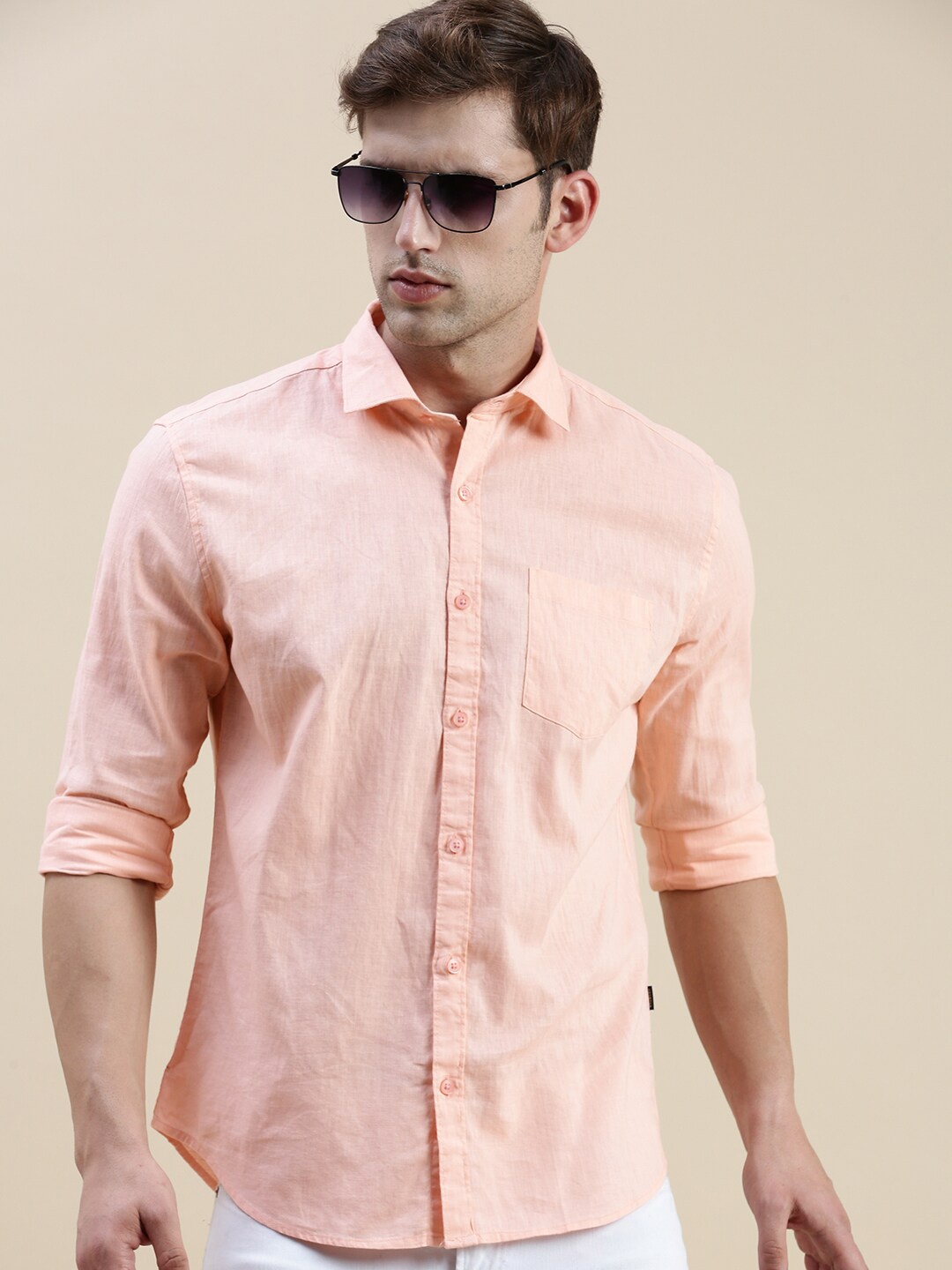 

SHOWOFF Standard Slim Fit Cotton Casual Shirt, Peach