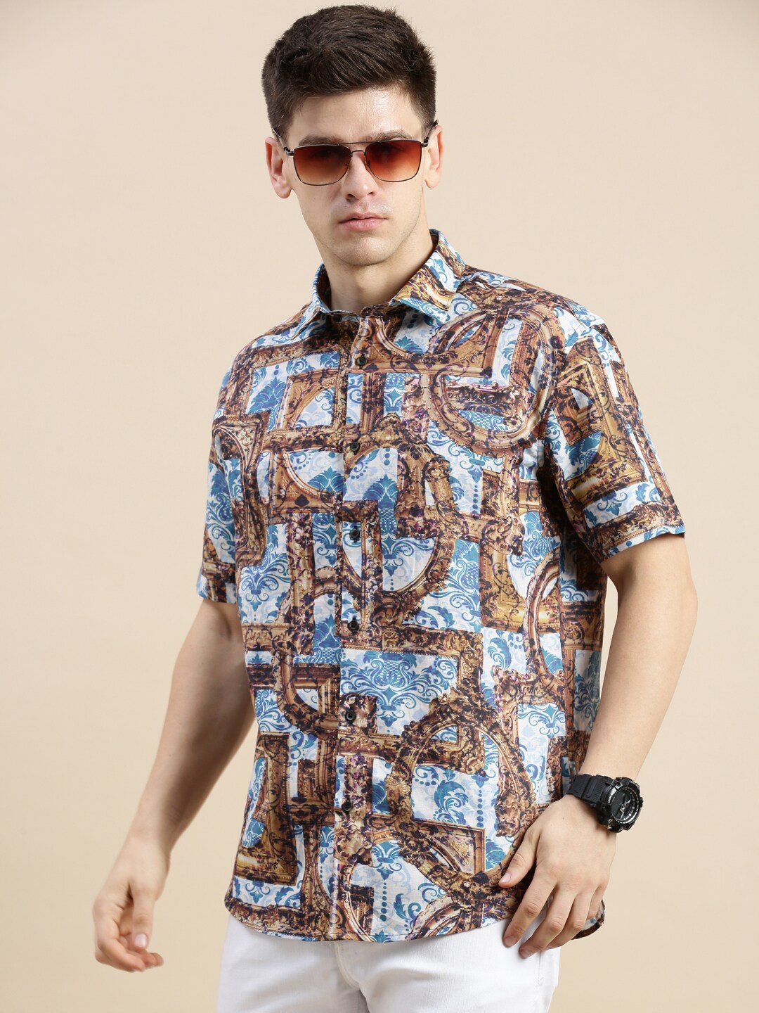 

SHOWOFF Standard Slim Fit Abstract Printed Cotton Casual Shirt, White
