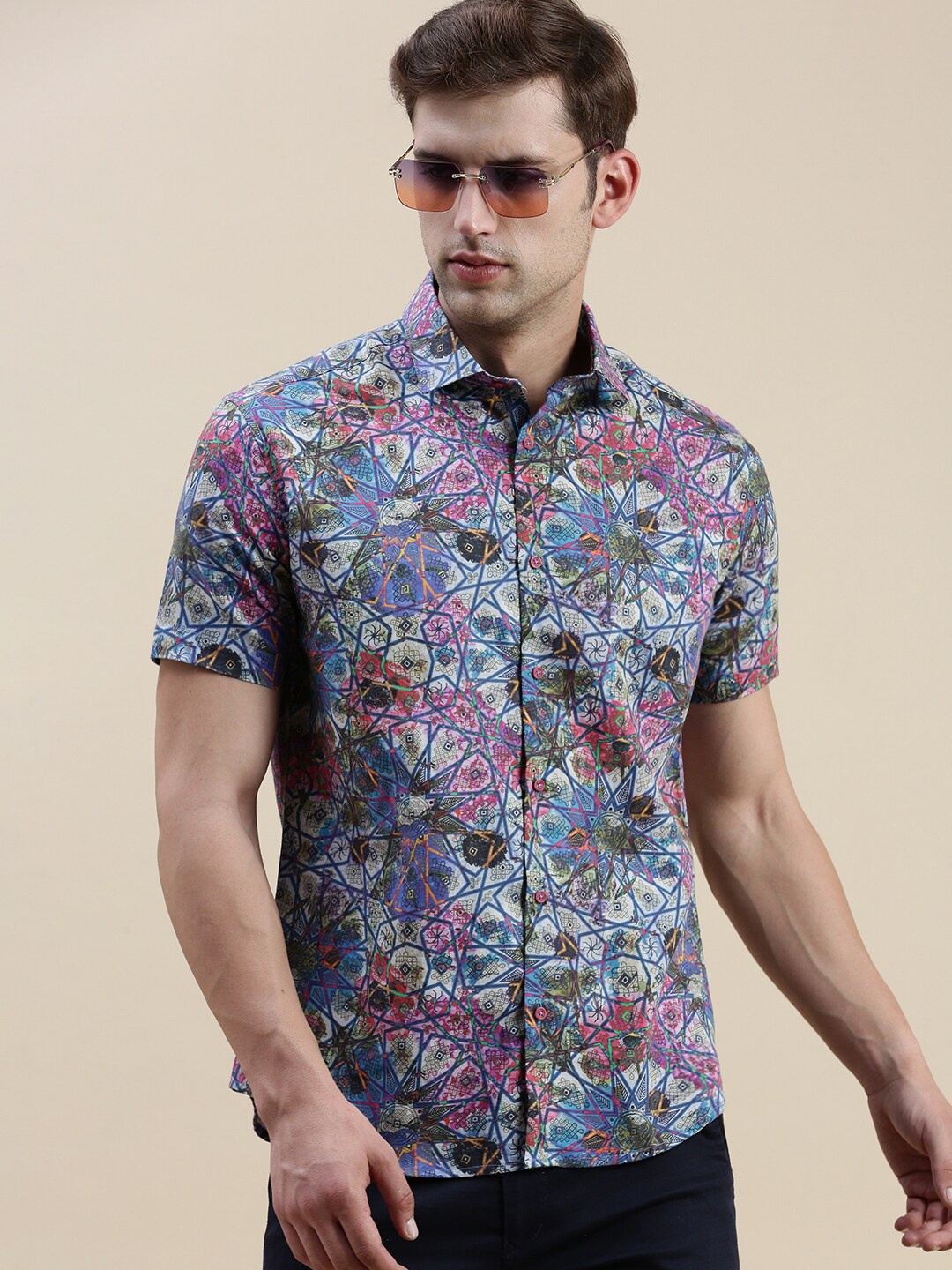 

SHOWOFF Standard Slim Fit Abstract Printed Cotton Casual Shirt, Pink