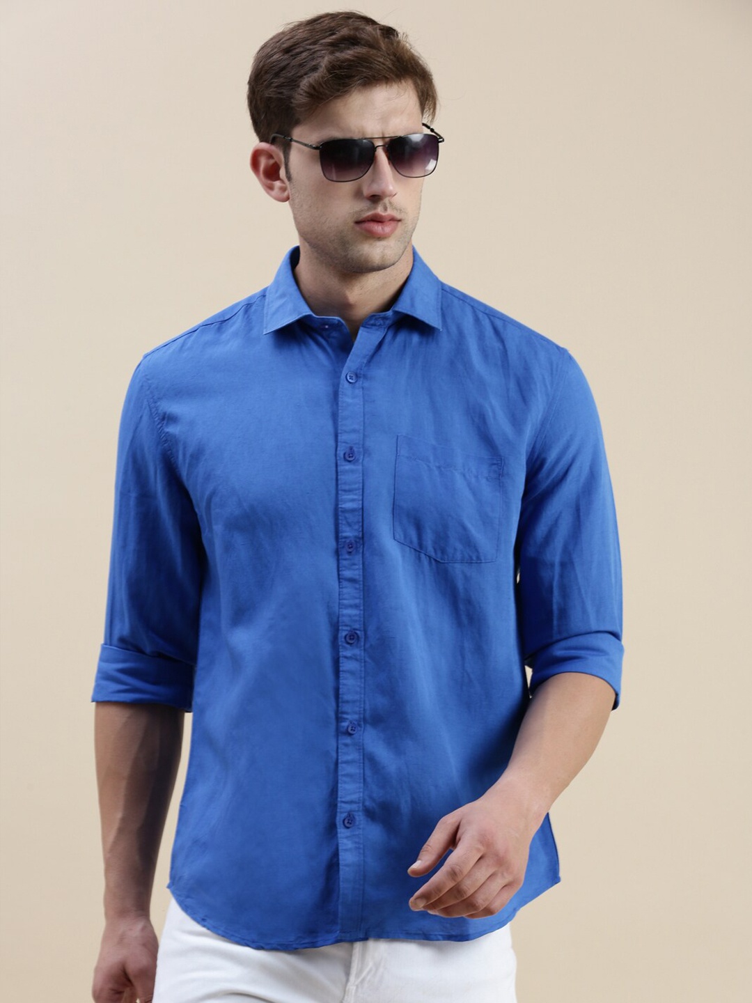 

SHOWOFF Standard Slim Fit Opaque Cotton Casual Shirt, Blue