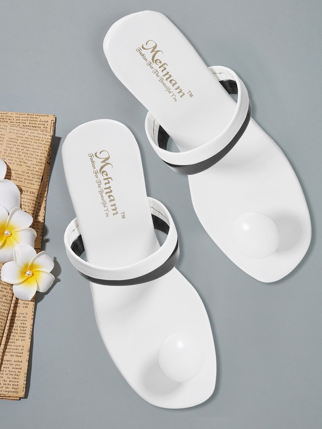 

MEHNAM Double Strap One Toe Flats, White