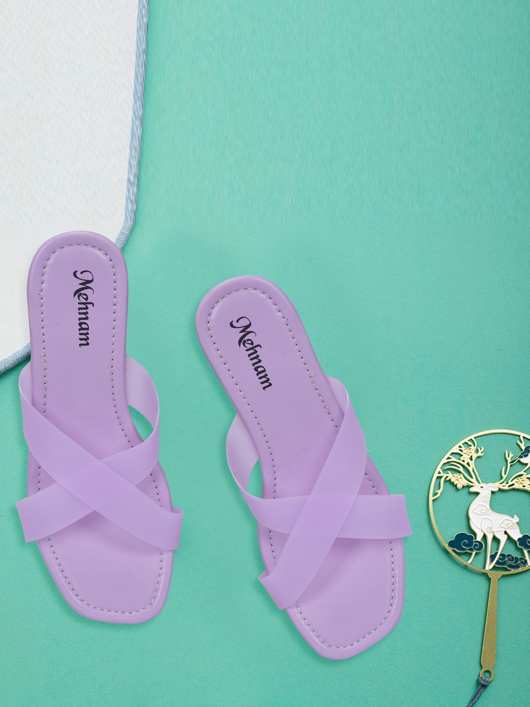 

MEHNAM Criss Cross Strap Open Toe Flats, Lavender