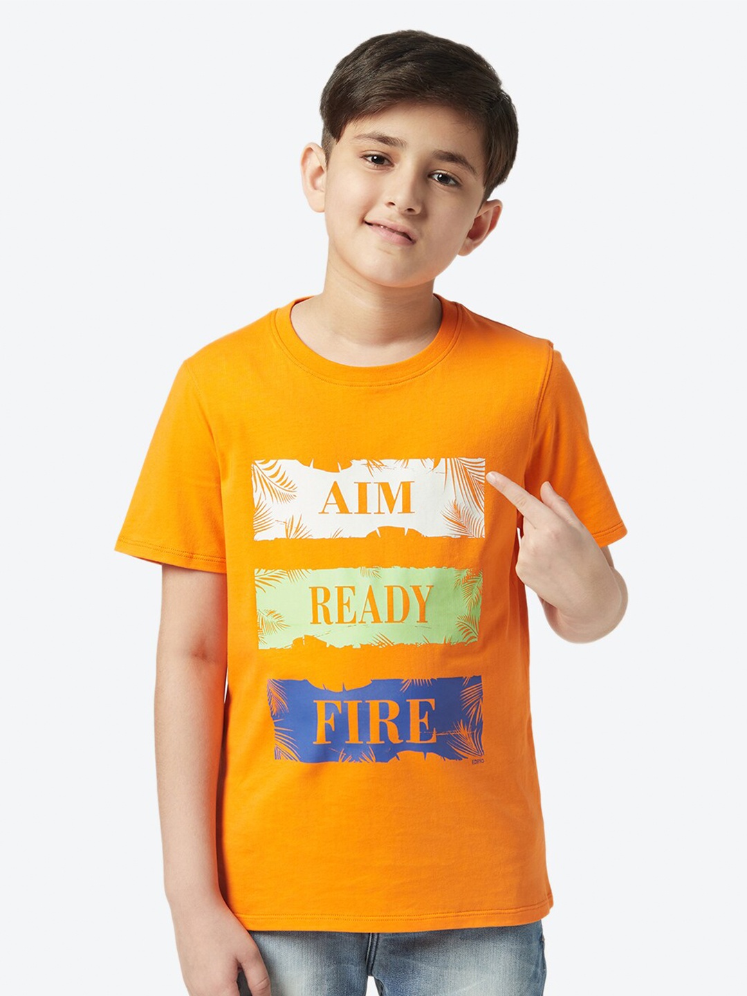 

EDRIO Boys Typography Printed Cotton T-shirt, Orange