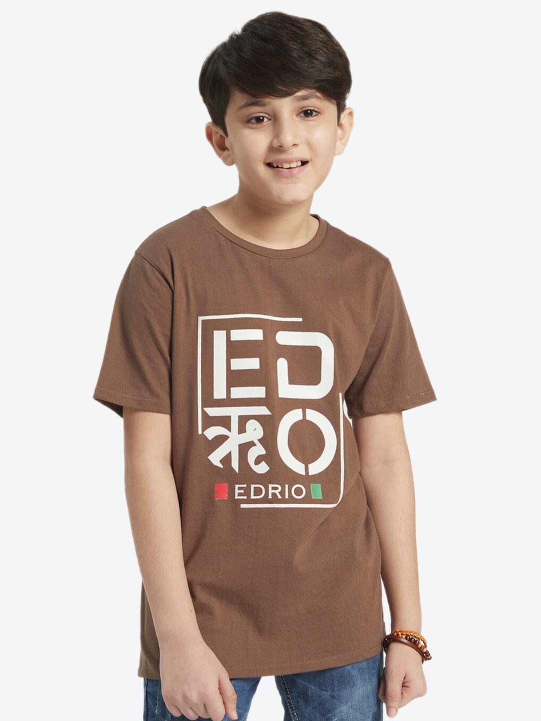 

EDRIO Boys Typography Printed Cotton T-shirt, Tan