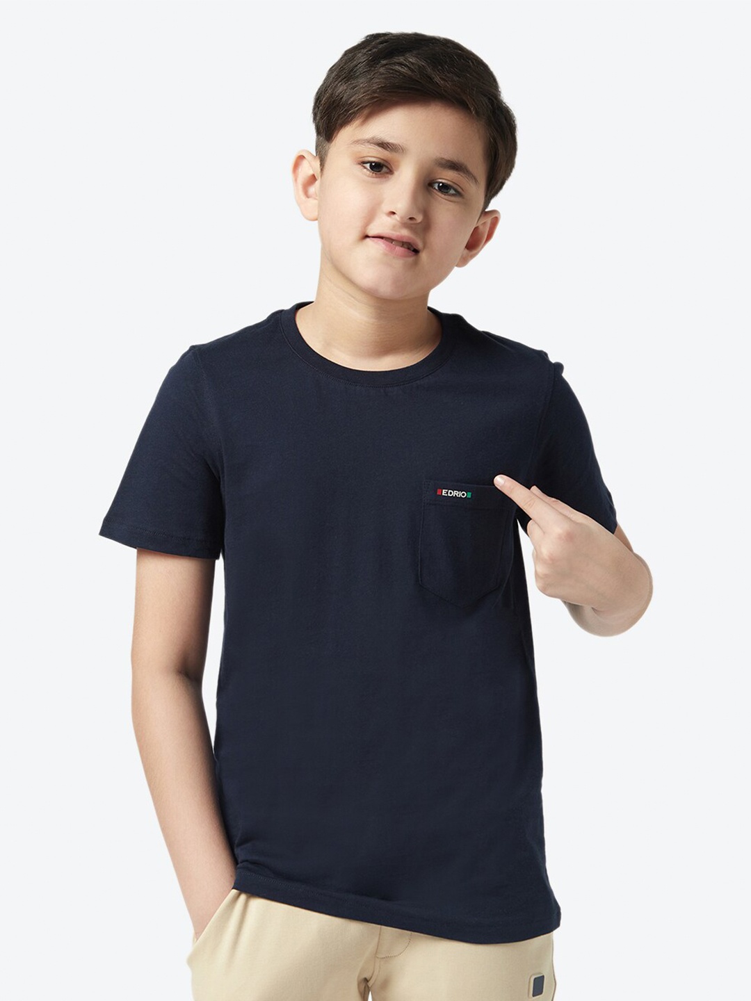 

EDRIO Boys Round Neck Cotton T-shirt, Navy blue