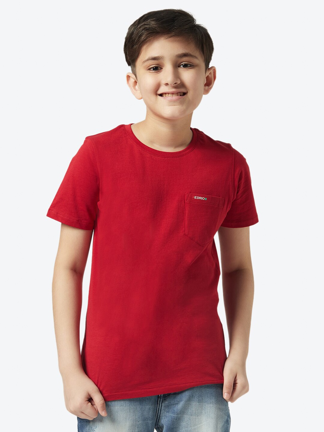 

EDRIO Boys Pockets Cotton T-shirt, Red