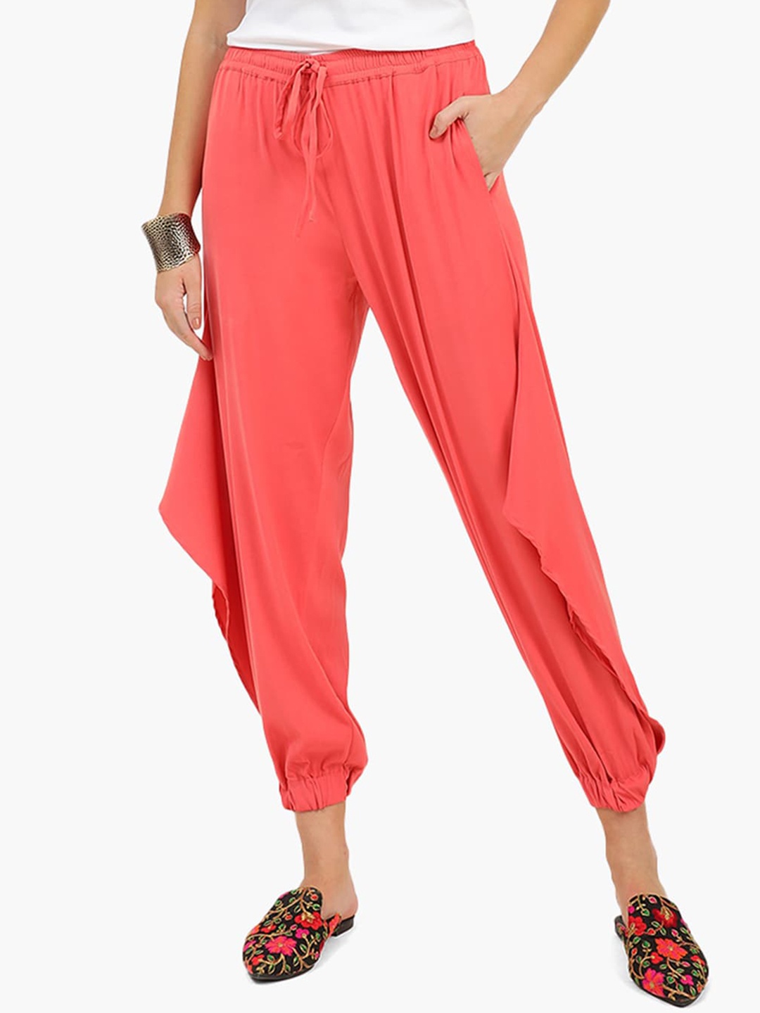 

Virgio Women Low-Rise Straight Fit Harem Pants, Coral