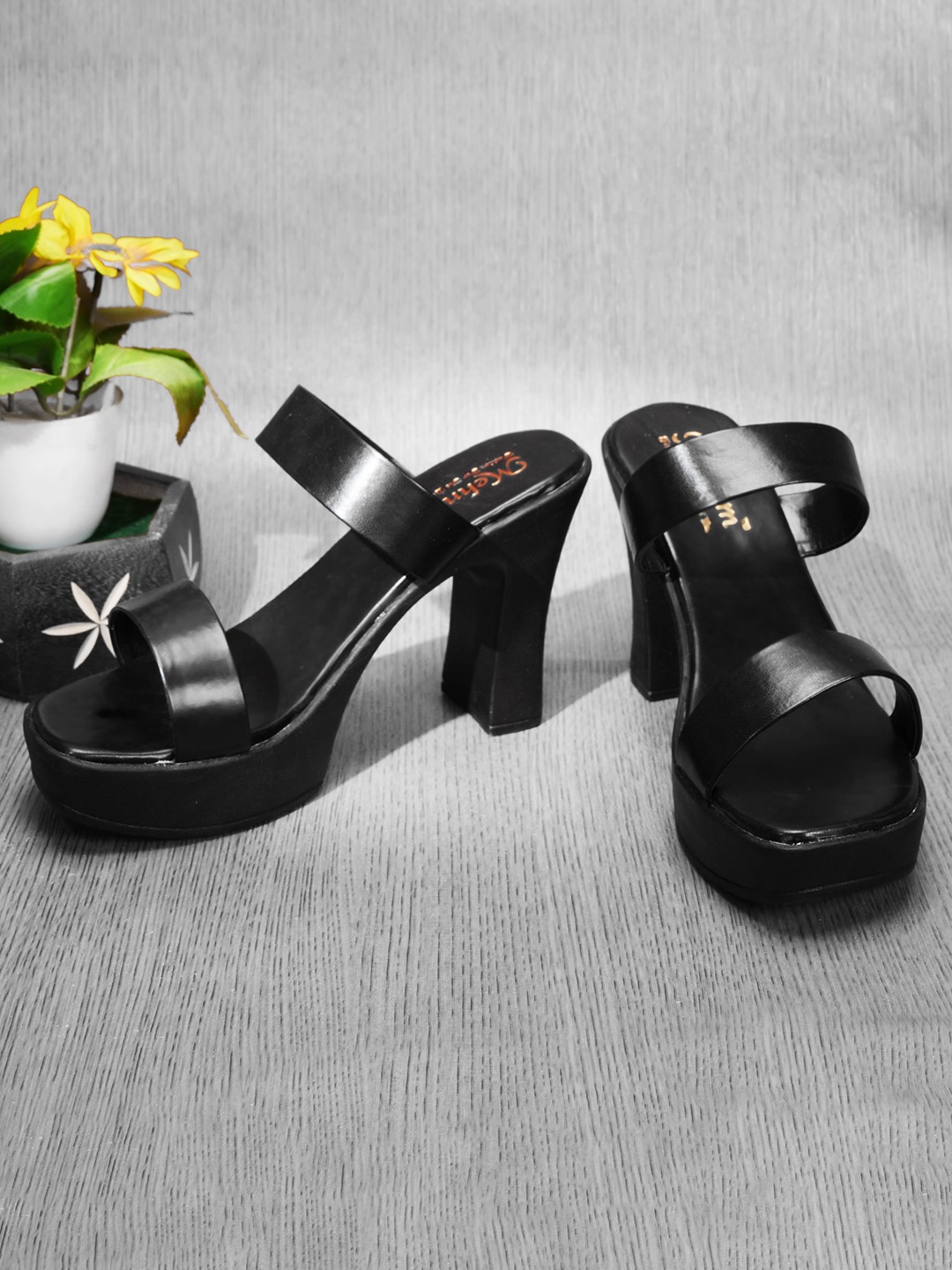 

MEHNAM Open Toe Platform Heels, Black