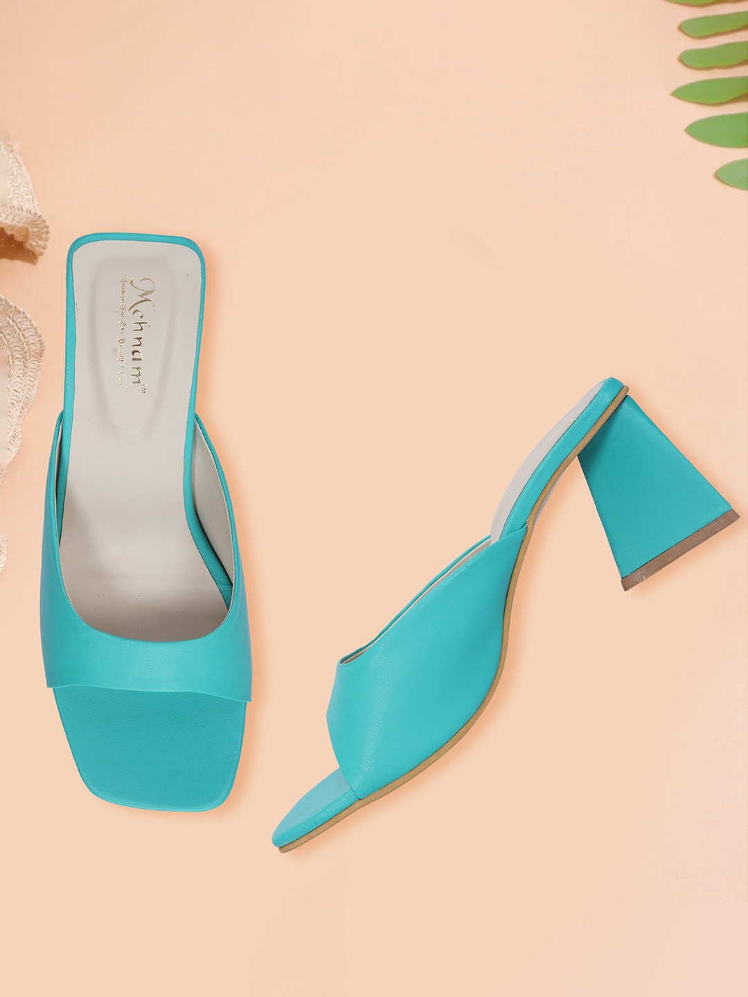 

MEHNAM Open Toe Block Heels, Green